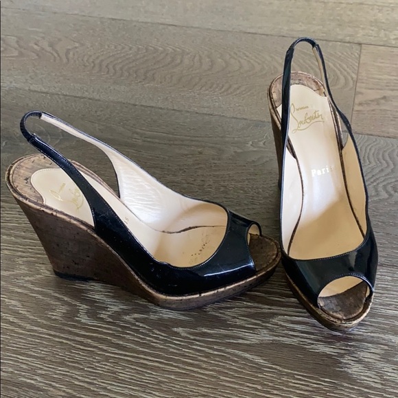 Christian Louboutin wedge  slides peep toe - Picture 1 of 6